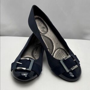 Abella Clara Dark Navy Women’s Sz7.5 True Comfort Ballet Flats with Buckle #0250